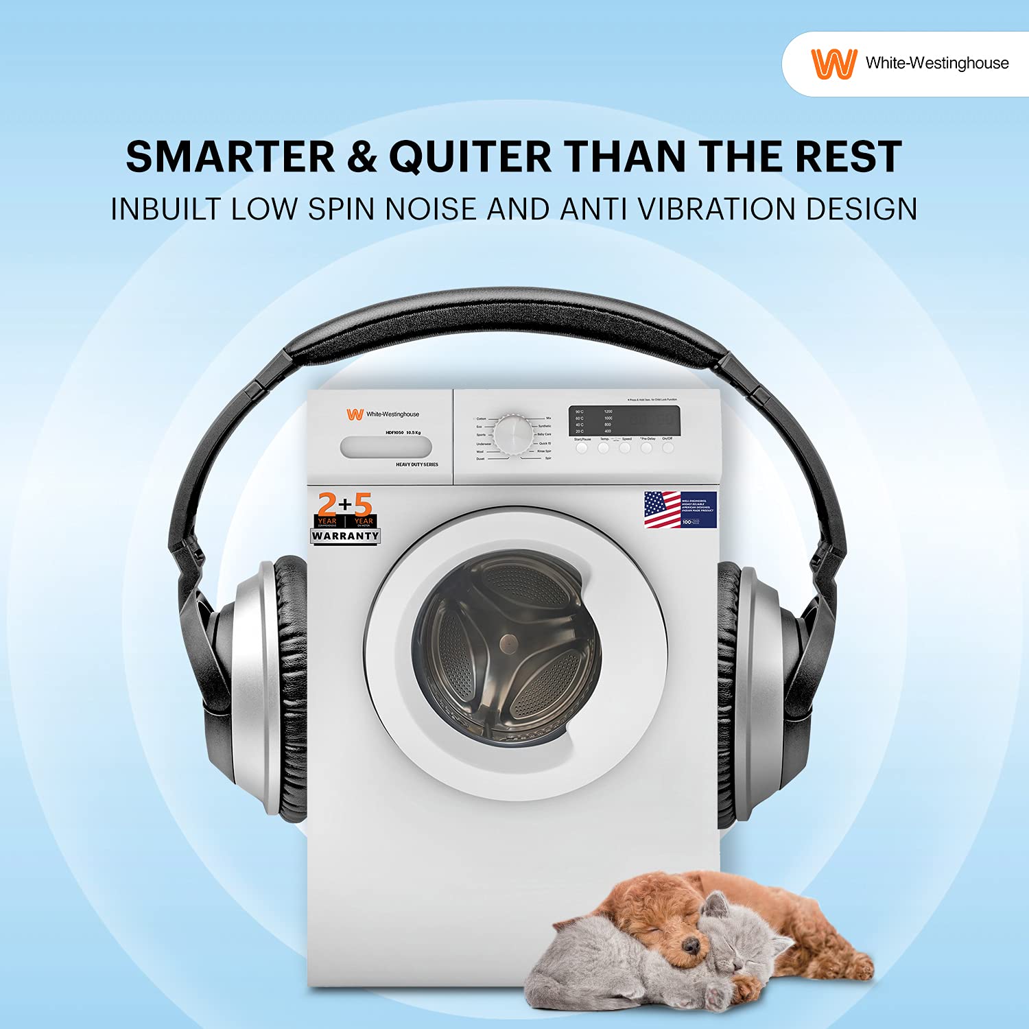 White Westinghouse 10.5kg Ultra Smart dry Fully Automatic Front Load with In-Built Heater Washing Machine, Large (HDF1050/ WHITE/In Built Heater)