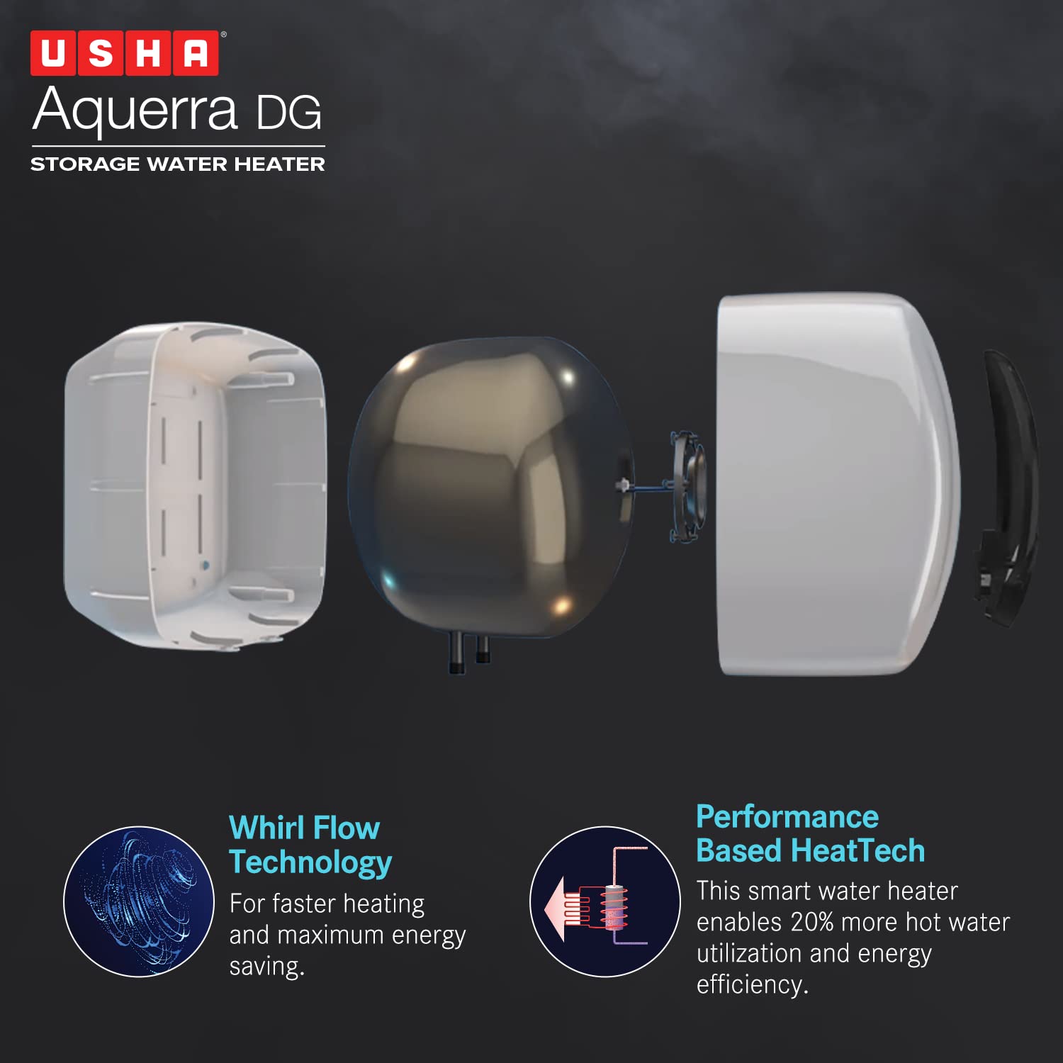 Usha Aquerra Dg 15 Litre 5 Star Digital Storage Water Heater With Remote (White), Wall Mounting