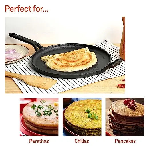 Meyer Cast Iron Flat Tawa (Gas and Induction) 28 cm Black