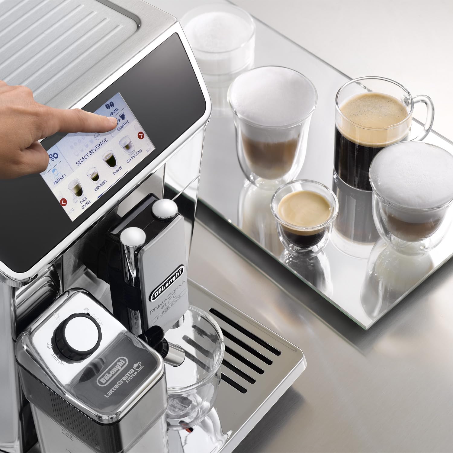 DeLonghi ECAM650.85 PrimaDonna Elite - Bean to Cup Coffee Machine|50+ One-Touch Beverage Options|Hot Chocolate|19 Bar Pressure|1450W|Stainless Steel