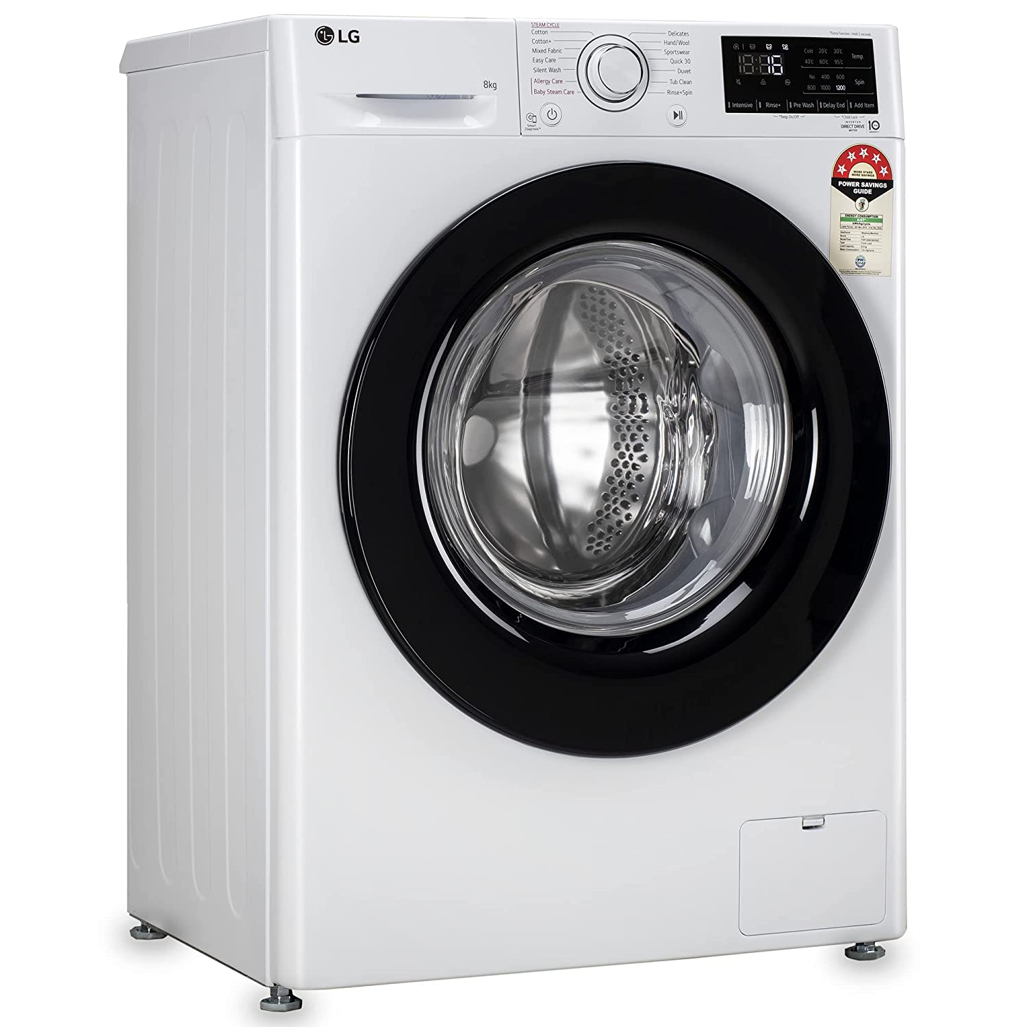 LG 8 Kg 5 Star Inverter Fully-Automatic Front Loading Washing Machine with Inbuilt heater (FHP1208Z3W, Blue White, AI DD Technology & Steam for Hygiene)