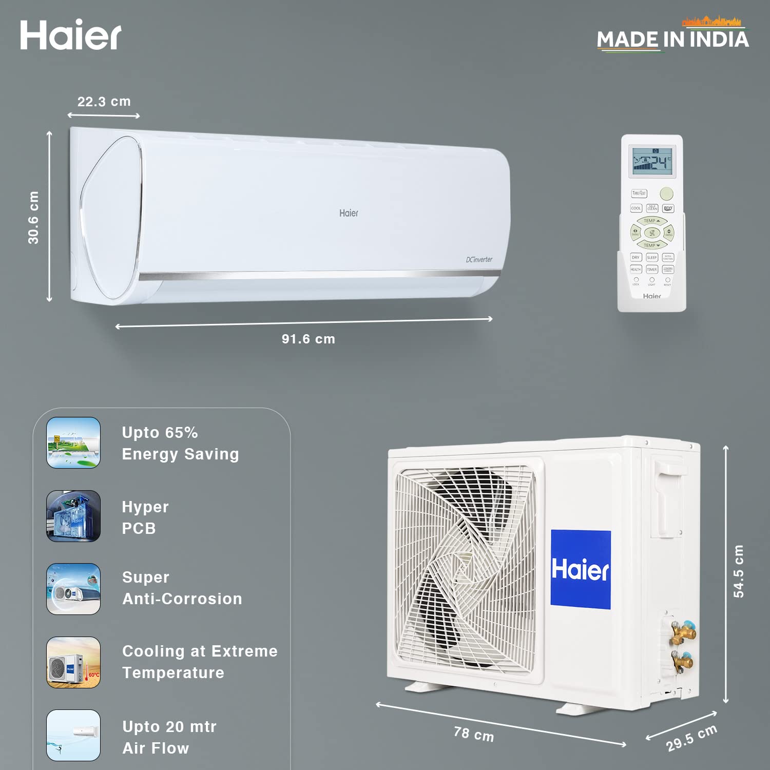 Haier 1.5 Ton 3 Star Inverter Split AC HSU18K-PYS3BE1-INV White