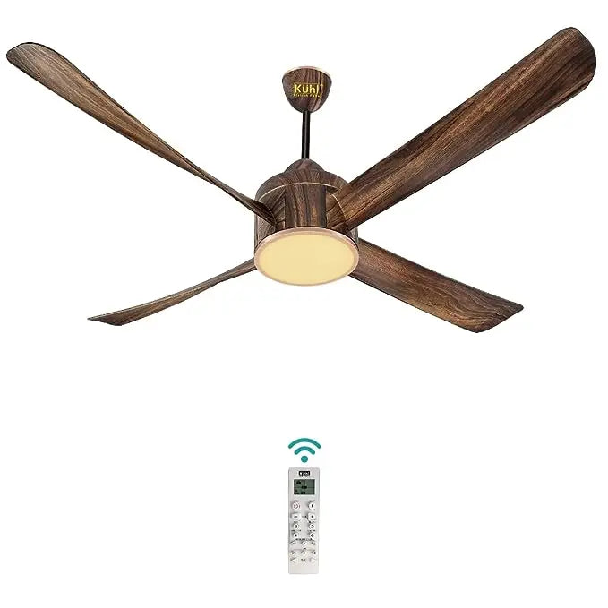 KUHL Platin D4, Teakwood, Stylish BLDC Fan |5 Star Rated| Low Power 38W |High Air Flow| Low Noise|4 Aerodynamic ABS Blade| Down Light | 1500 mm Sweep| Operate on Remote - Mobile - Alexa |Reverse Mode