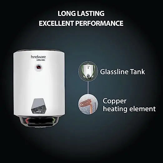 Hindware Atlantic Elicio 35L Vertical Storage Heater (Geyser) With Glass Line Tank & 4 Star Rating, Wall Mounting
