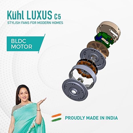 KUHL Stylish Fan Luxus C5 Teakwood| 5 Star Rated| BLDC Technology With Remote/Mobile/Alexa Control Reverse Mode