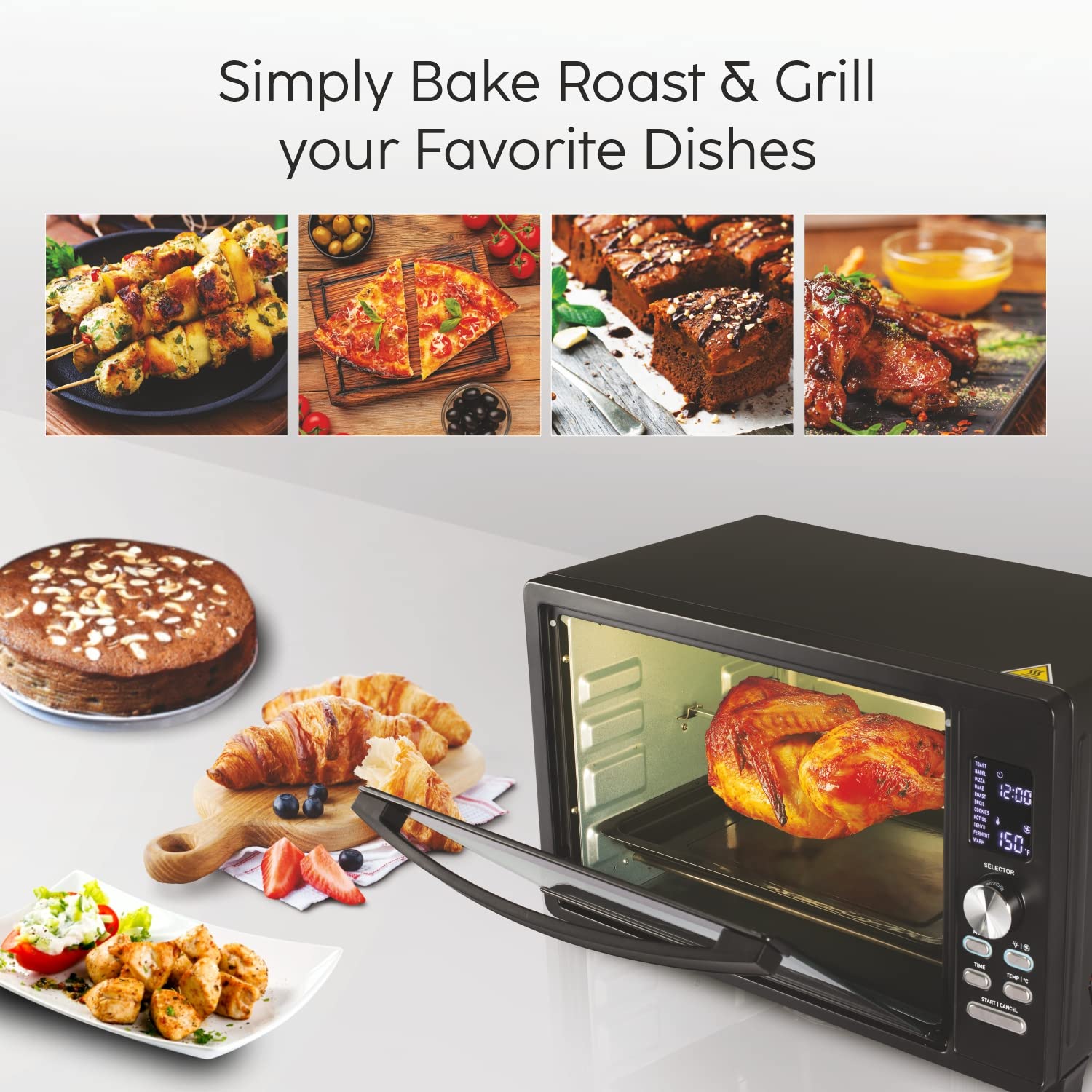 Glen Electric Digital OTG Oven 33 Litres, 1500W Power Digital, Full Back Convection, Motorized Rotisserie, Black (5033DIGI)
