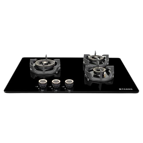Faber 70cm 3 Burner Hob | Auto Electric | Built-In or Hobtop | Brass Burners | Cast Iron Pan Support | Glass Matt Finish | Metal Knobs | Warranty 5 Years on Glass and Valves | HOB EXPERIA HT7