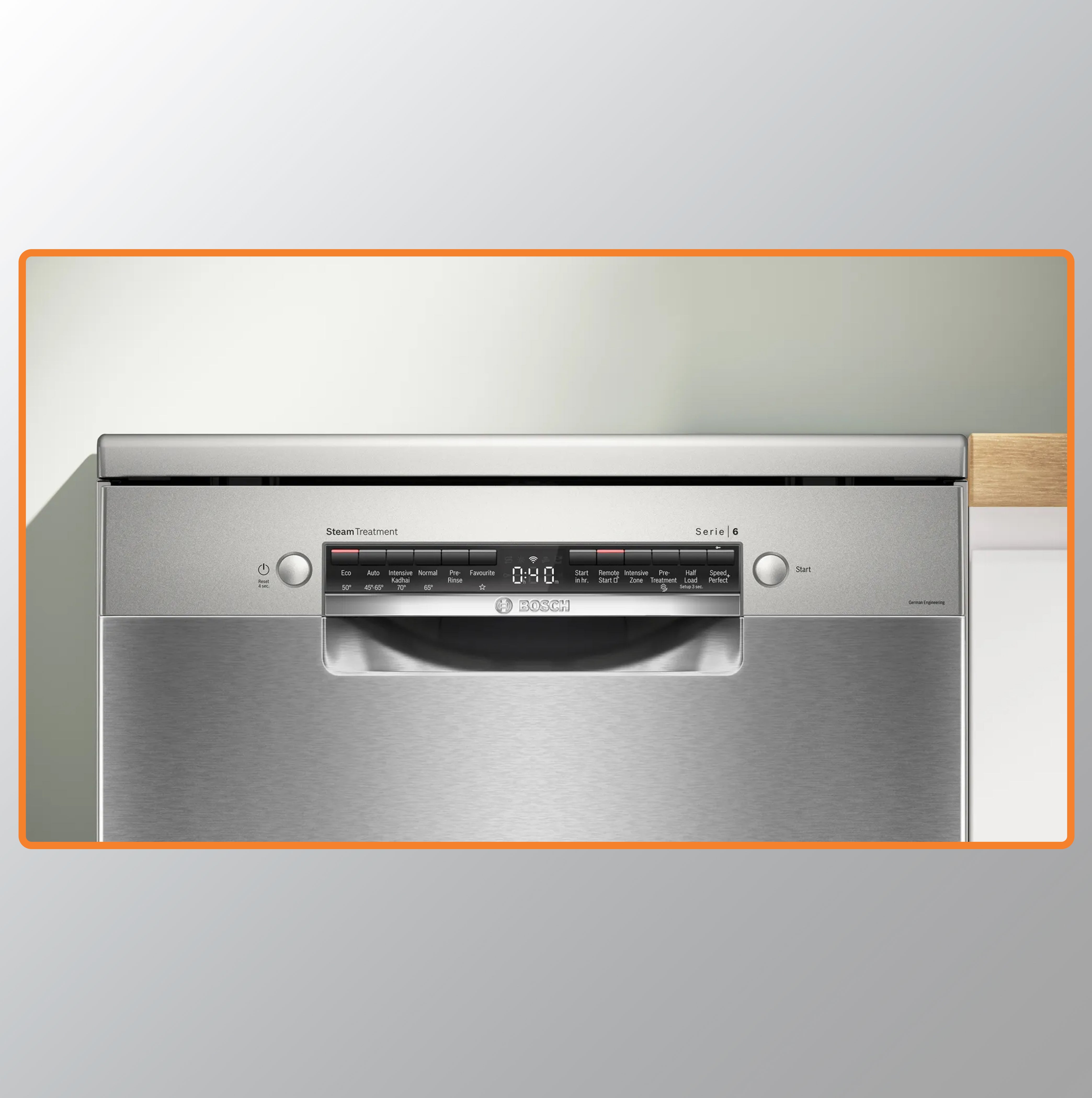Bosch தொடர் 6 Bosch ஃப்ரீஸ்டாண்டிங் டிஷ்வாஷர் 60 செ.மீ பிரஷ் செய்யப்பட்ட எஃகு கைரேகை எதிர்ப்பு SMS6HMI00I/ SMS6HVI00I/ SMS6HVI01I