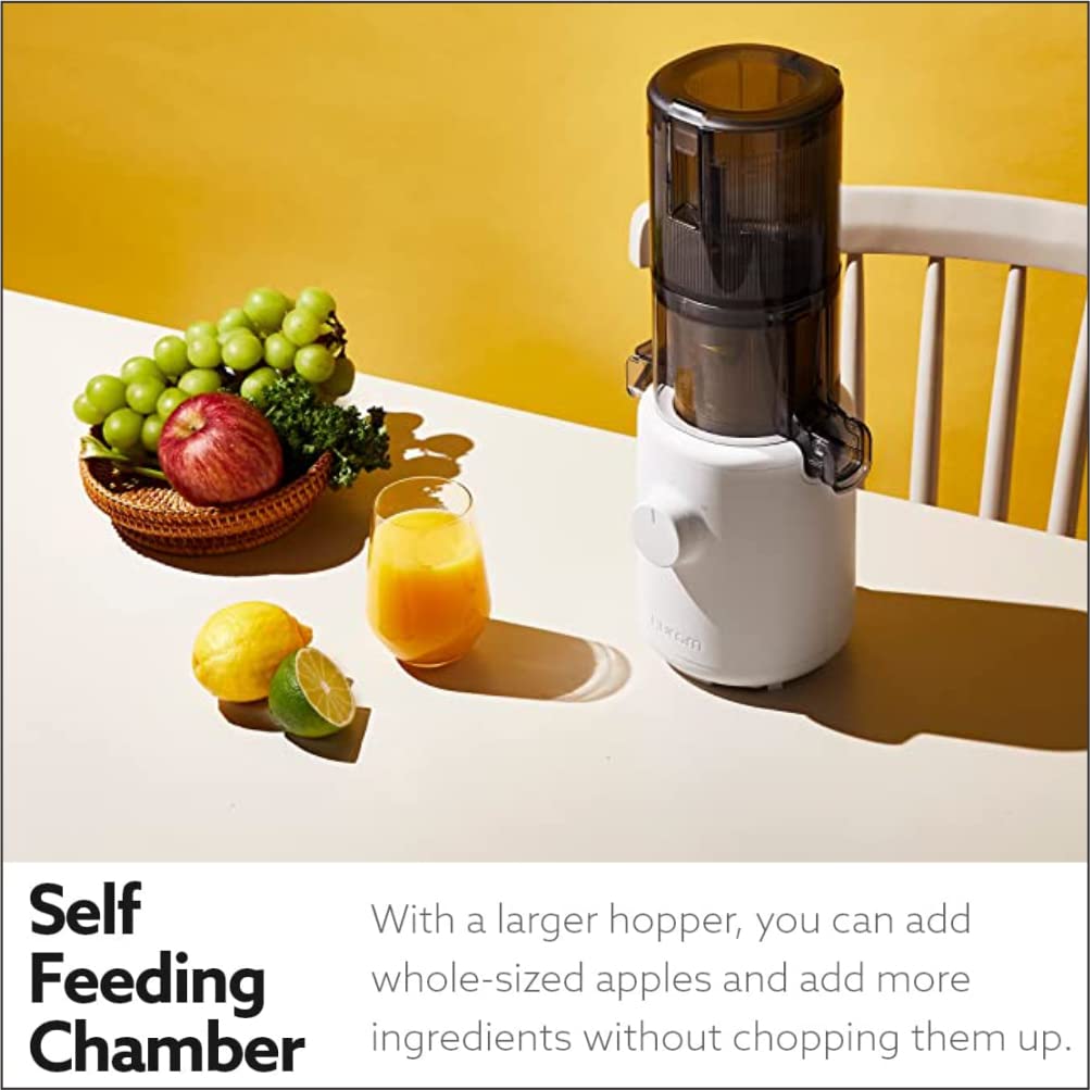 Hurom H310A Self-Feeding Cold Press Whole Slow Juicer All-in-1 multi-screw Technology from soft or hard fruits/vegetables to ice cream Made in Korea White