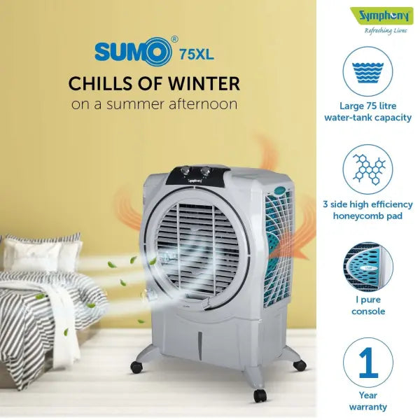 Symphony Sumo 75 XL Powerful Desert Air Cooler 75-litres (Grey)
