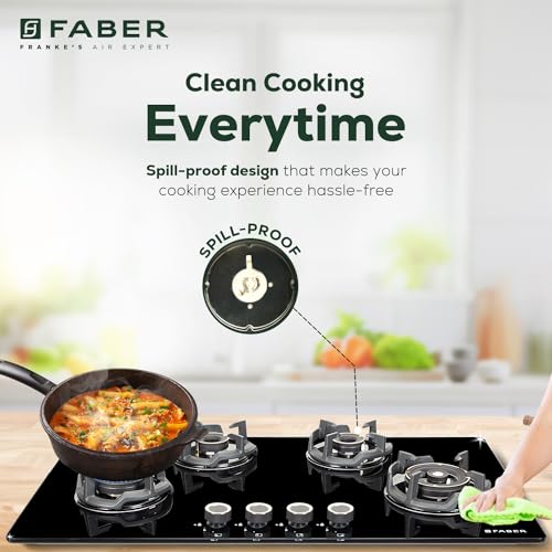 Faber 90cm 4 Burner Hob|Auto Electric|Built-In or Hobtop|Flame Failure Device|Cast Iron Pan Support|Glass Matt Finish|Metal Knobs|Warranty 5 Years on Glass and Valves|HOB EXPERIA HT904 ALU AI