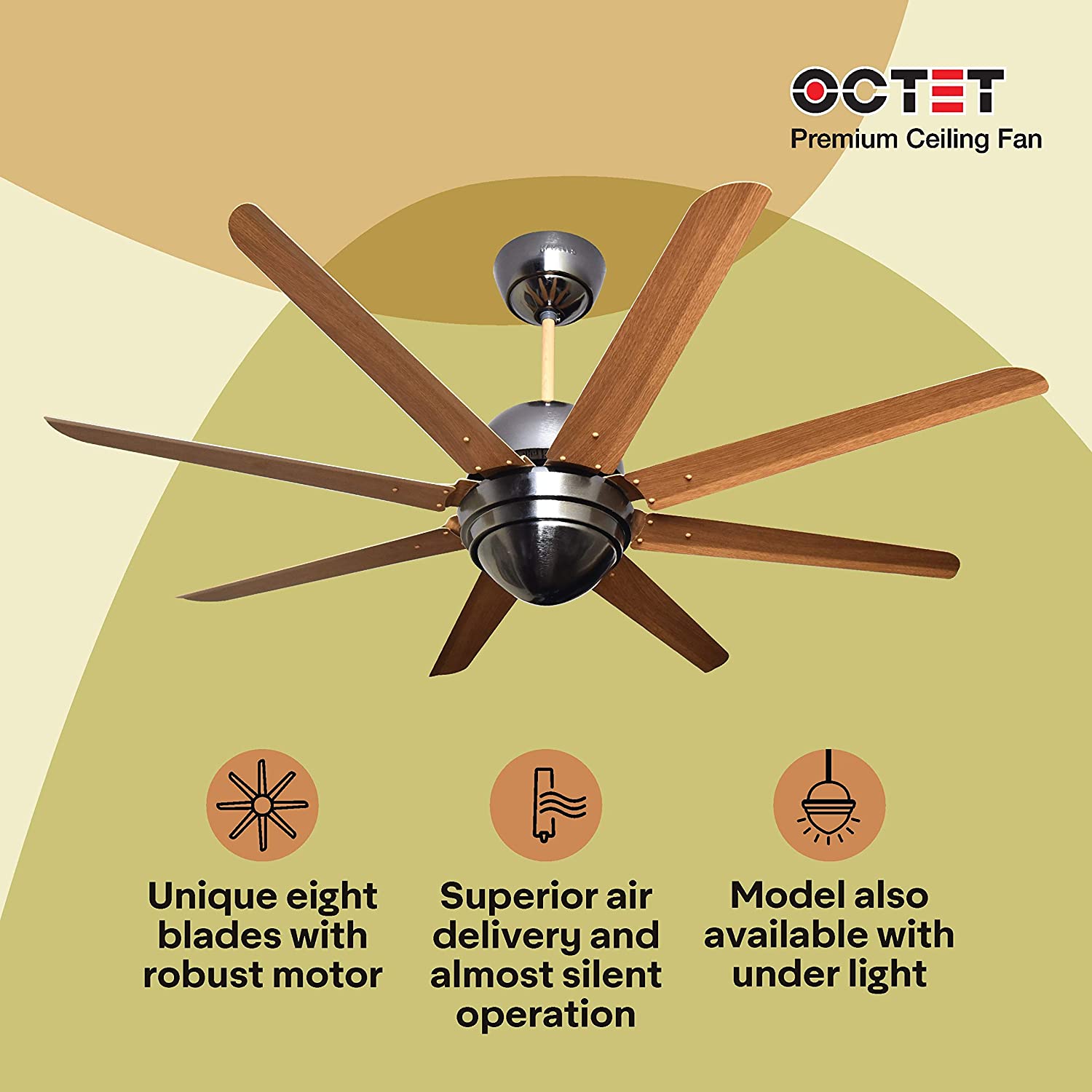 Havells Octet 1320mm Ceiling Fan (Walnut Black Nickel)