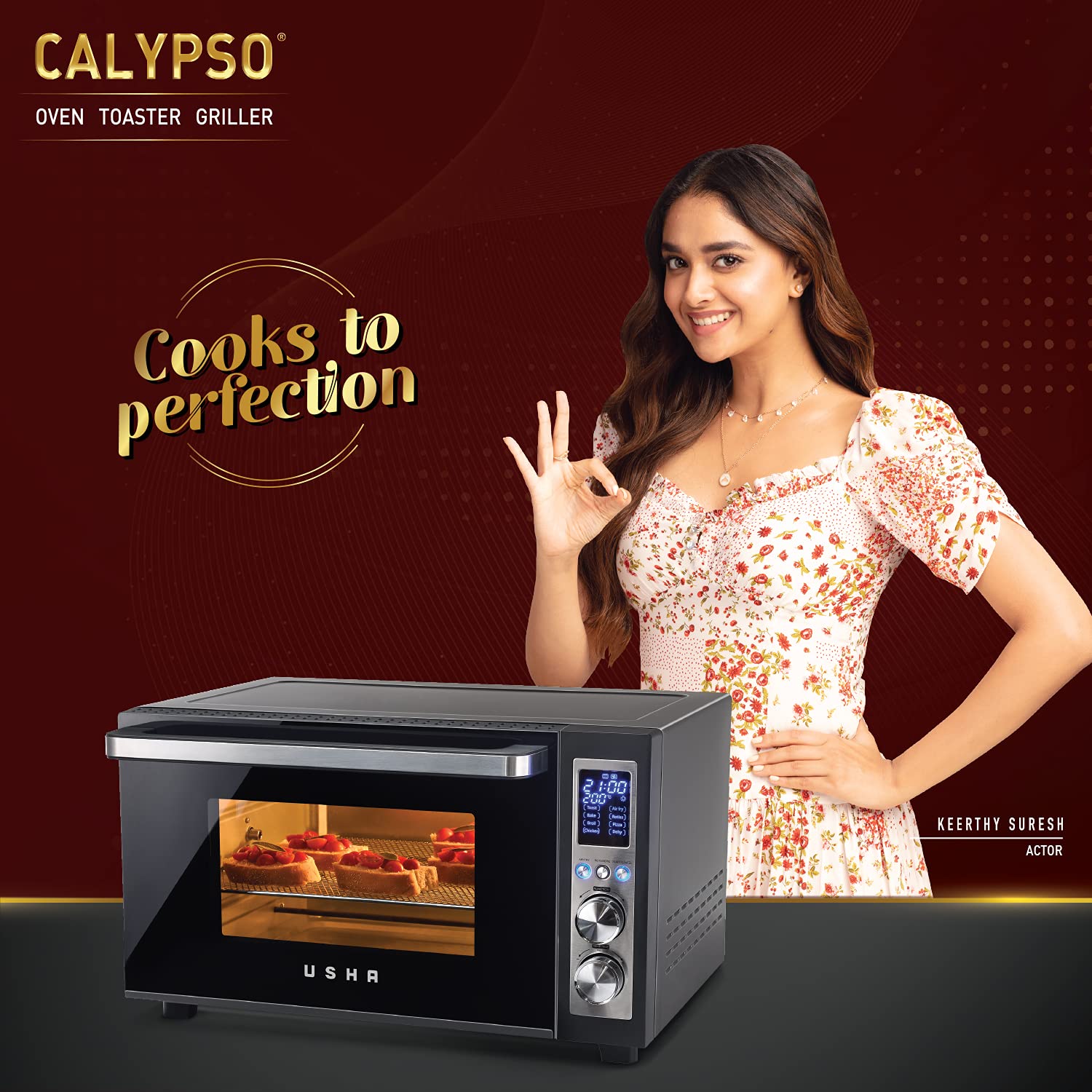 Usha CALYPSO Digital Air Fryer Oven Toaster Grill (OTG) 30 Litre capacity All in one- Air Fry, Bake, Dehydrate, Toast, Broil | Digital Display | 8 Cooking Options, 8 accessories |2 Yrs Warran