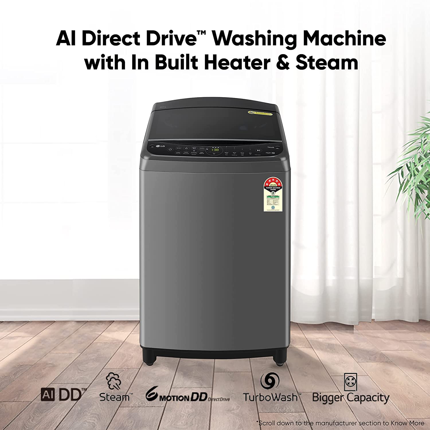 LG 10 Kg 5 Star Inverter Wi-Fi Fully-Automatic Top Load Washing Machine (THD10NWM, Middle Black, AIDD Technology)