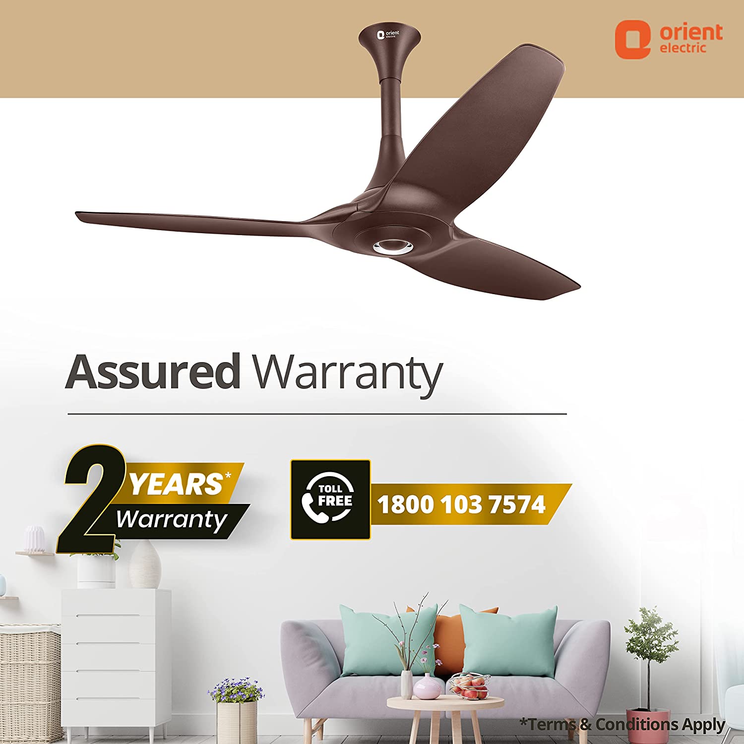 Orient Electric Aeroquiet 1230mm Ceiling Fan Roasted Coffee