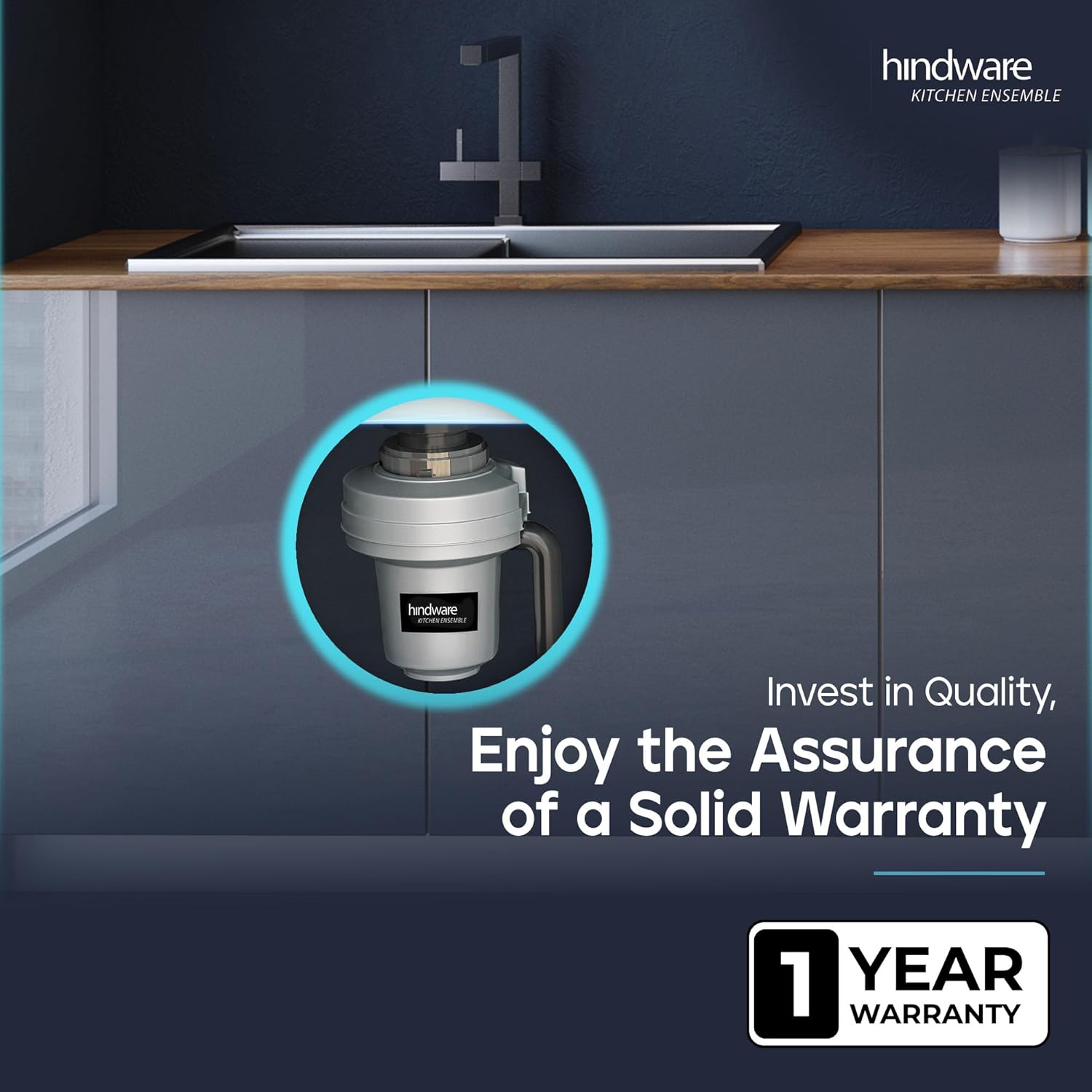 Hindware FWD-04 Food Waste Disposer/Crusher Standard-0.5HP | Motor-2600 RPM | Low Noise | Stainless Steel