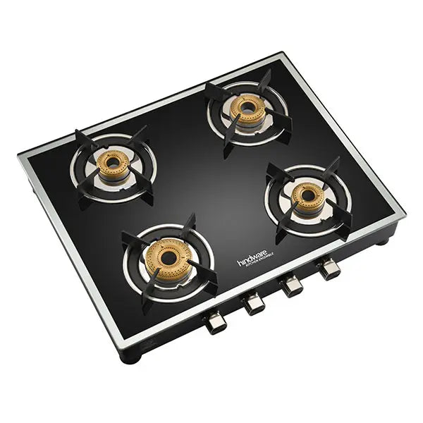 Hindware Gas Stove VEGO 4 Brass Burner Manual Ignition Black