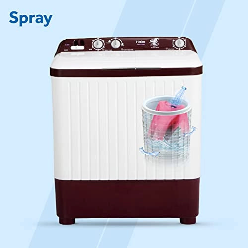 Haier 6.5 Kg Semi-Automatic Top Loading Washing Machine with 1300 RPM, Rust Free Cabinet (HTW65-187BO, Burgundy)
