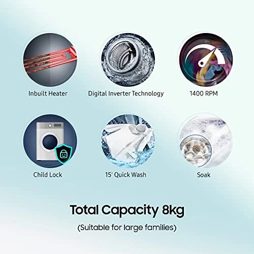 Samsung 8 Kg 5 Star Inverter Fully-Automatic Front Loading Washing Machine (WW80T4040CX1TL, Inox, In-Built Heater)