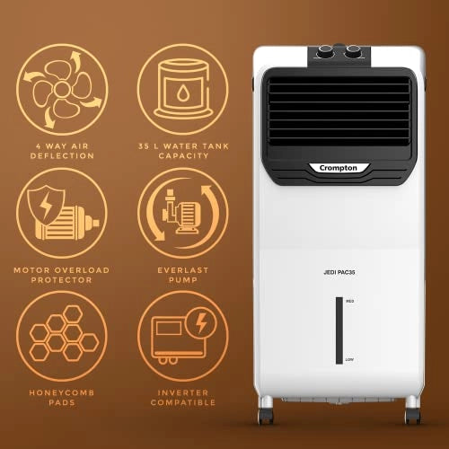 Crompton Jedi PAC Air Cooler- 35L, with Honeycomb pads, White & Black