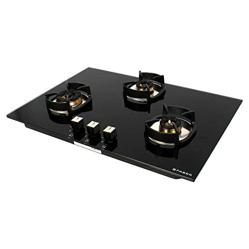 Faber Hob/Hobtop 3 Brass Burner Electric Auto Ignition, Glass Top (Nexus IND HT783 CRS BR CI AI) - Black