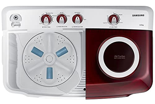 Samsung 8.5Kg Semi-Automatic 5 Star Top Load Washing Machine (WT85R4200RR/TL, Light Grey, Red Lid, Hexa Storm Pulsator)