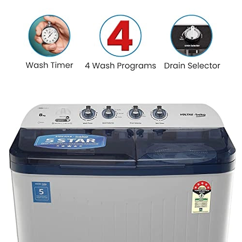 Voltas Beko 8.5 kg Semi-Automatic Top Loading Washing Machine, 2 Casette Filter (WTT85DBLT, Sky Blue)