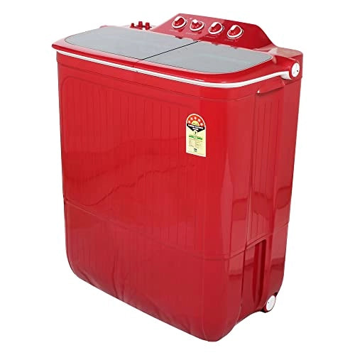 Lloyd 8 Kg 5 Star Semi-Automatic Top Load Washing Machine (GLWMS80AWMEL, Off White Lids & Ruby Red Tub)