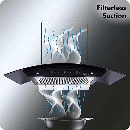 Elica 60 cm 1200 m3/hr Filterless Auto Clean Chimney with Free Kit (WDFL 608 HAC MS NERO, MS Control, Black)