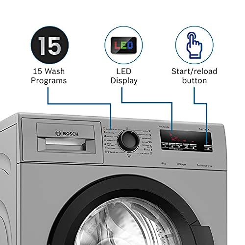 Bosch 6 kg 5 Star Fully Automatic Front Loading Washing Machine with In - built Heater (WLJ2016TIN, Luxe Silver )