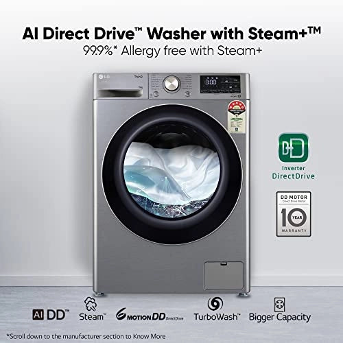 LG 10 Kg 5 Star Inverter Wi-Fi Fully-Automatic Front Loading Washing Machine with heater (FHP1410Z7P, Platinum Silver)