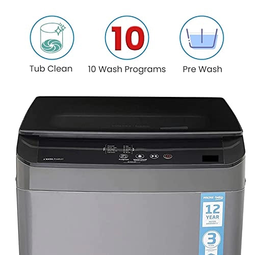 Voltas Beko 7.0 kg 5 Star Fully-Automatic Top Loading Washing Machine (WTL70UPGB, Gray) 2020