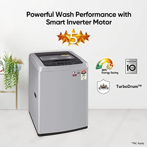LG 6.5 Kg 5 Star Smart Inverter Fully-Automatic Top Loading Washing Machine (T65SKSF4Z, Middle Free Silver)