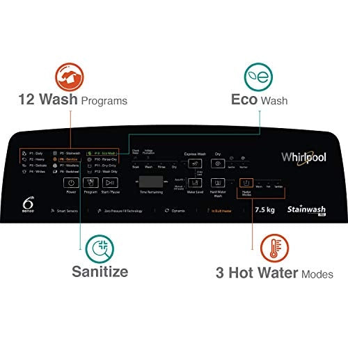 Whirlpool Washing Machine STAINWASH PRO H 7.5, 5 Star, 7.5 Kg, Top Load, In-Built Heater, Grey