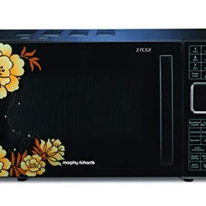 Morphy Richards 27CGF convection microwave oven, black with floral design, front view