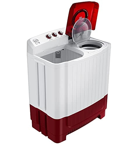 Samsung 8.5 Kg Semi-Automatic 5 Star Top Loading Washing Machine (WT85R4200RR/TL, Light Grey, Red Lid (Transparent), Hexa Storm Pulsator)