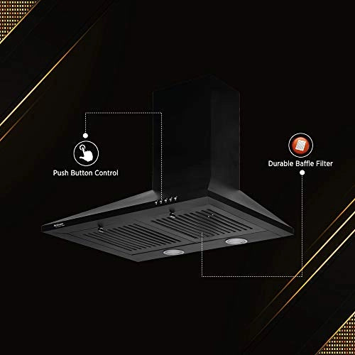 Hindware Marvia 60 cm 1000 m/hr Pyramid Kitchen Chimney With Double Baffle Filter (Black) (C100321)