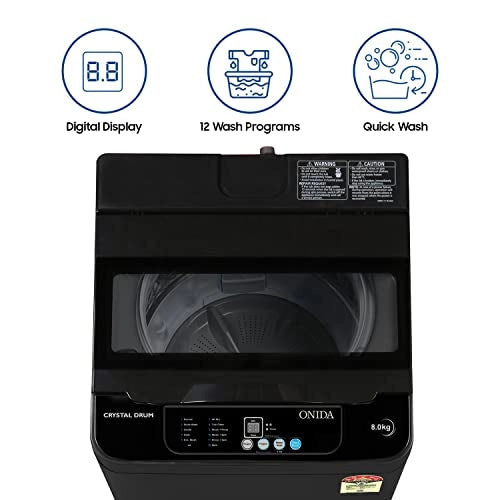 ONIDA 8 kg 5 Star Fully Automatic Top Load Washing Machine (T80CMB, Black, Hexa Crystal Drum)