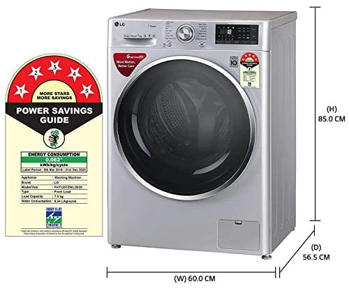 LG 7 Kg 5 Star Inverter Wi-Fi Fully-Automatic Front Loading Washing Machine (FHT1207ZWL, Luxury Silver, Steam)
