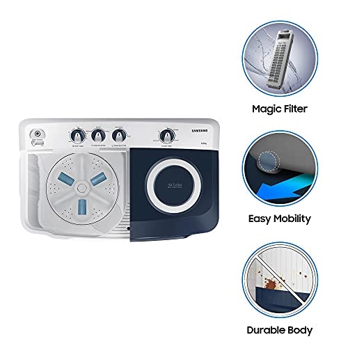 Samsung 8.5 kg 5 Star Semi-Automatic Top Loading Washing Machine (WT85R4000LL/TL, Blue, Air turbo drying)