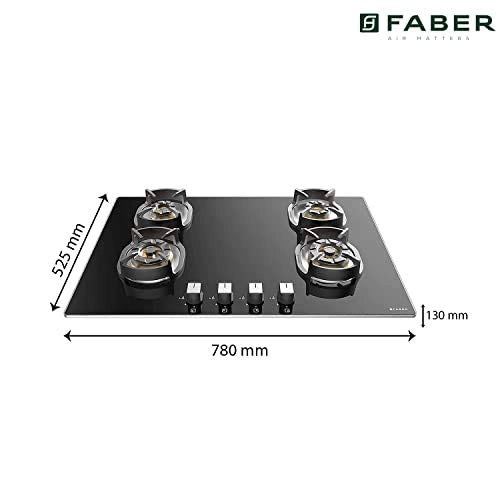 Faber Hob/Hobtop 4 Brass Burner Auto Electric Ignition,Glass Top (Nexus IND HT784 CRS BR CI AI) Black