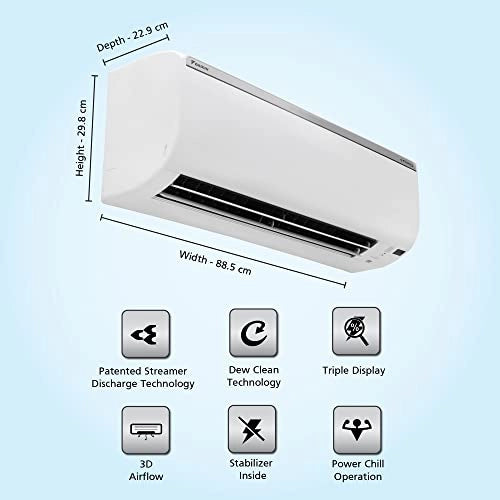 Daikin 1.5 Ton 4 Star Patented Streamer Discharge, Triple Display, Dew Clean Technology, Inverter Split AC (Copper, PM 2.5, 2022, FTKN50U, White)