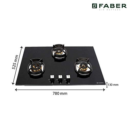 Faber Hob/Hobtop 3 Brass Burner Electric Auto Ignition, Glass Top (Nexus IND HT783 CRS BR CI AI) - Black
