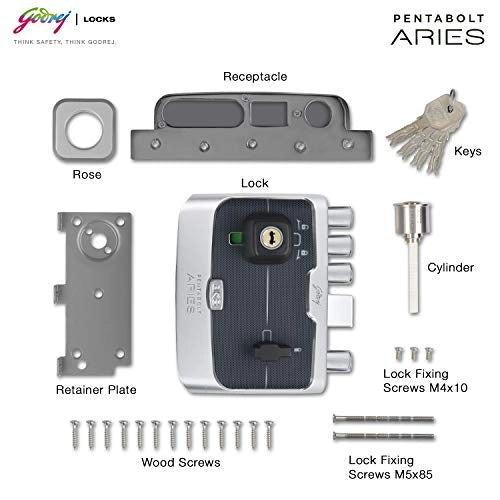 Godrej door locks Pentabolt Aries 2C DB Roman Silver 6361