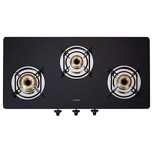 Elica Vetro Glass Top 3 Burner Gas Stove with Double Drip Tray (773 CT DT VETRO)