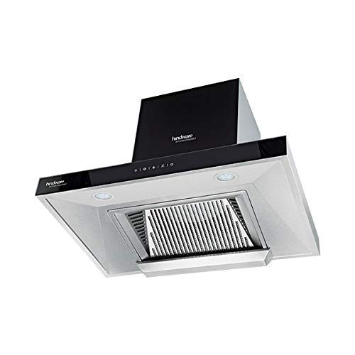 Hindware Alicia Auto Clean 75 cm chimney seen from below with two lights and the steel filter
