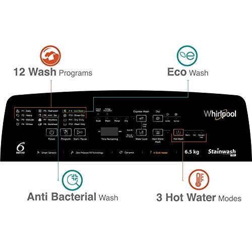 Whirlpool 6.5 Kg 5 Star Fully-Automatic Top Loading Washing Machine with Heater (STAINWASH PRO H 6.5, Shiny Grey)