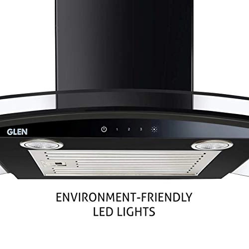 Glen 60 cm 1000 m3/hr Curved Glass Wall Mount Kitchen Chimney Touch Controls Baffle Filter (6071 EX TS Black)