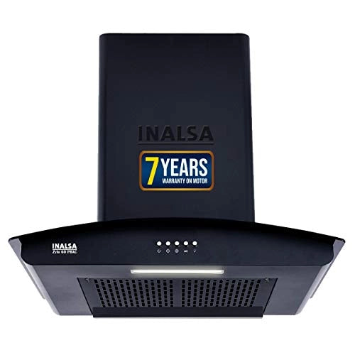 Inalsa Auto Clean Filterless Chimney- 60 cm 1250 m??/hr (Zylo 60PBAC, Curved Glass, Push Button Control, Black)
