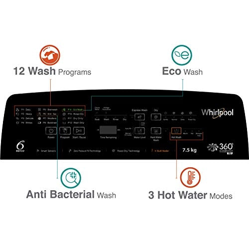 Whirlpool 7.5Kg 5 Star Fully-Automatic Top Loading Washing Machine with Heater (360 BLOOMWASH PRO (540) H 7.5, Graphite)